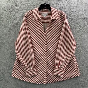 Foxcroft Shirt Womens Size 18W Button Up Blouse Top Non Iron Striped Red